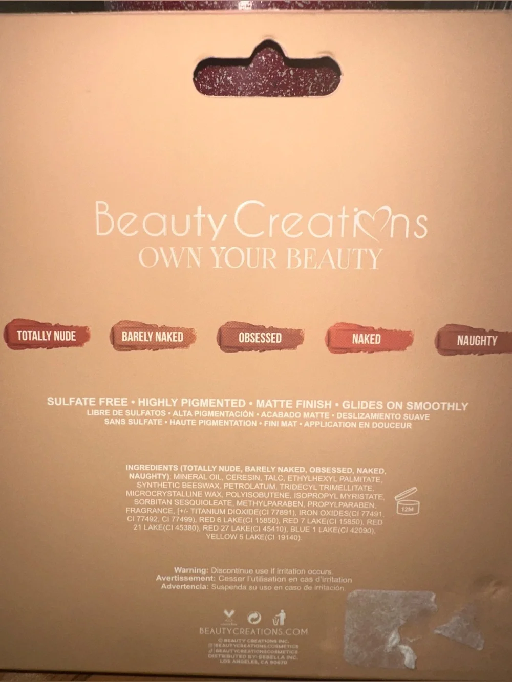 Beauty Creations Bare Five Matte Lipstick Set - Nude Shades - New